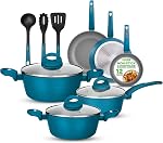 Nutrichef Pots sans bâton & Ensemble de casseroles - Vaisselle de cuisine élégante, Induction sûre, Est à nettoyer, Revêtement nonick, 12 Pièce - Couleur du café à l'extérieur & Couleur brune à l'intérieur