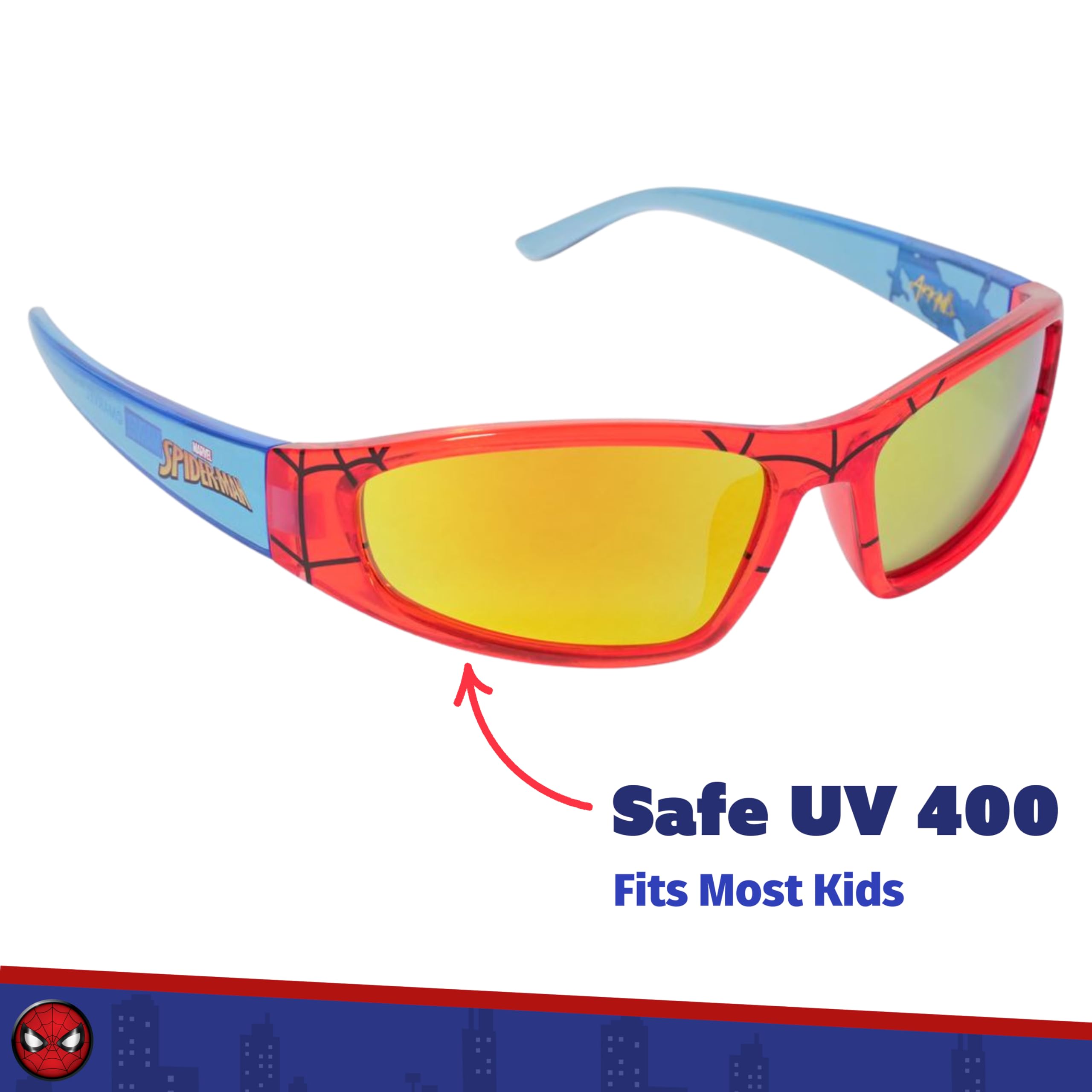 Arkaid Gafas de sol Spider-Man con funda, juego de accesorios oficiales de Marvel, lentes UV 400 seguras con funda protectora con cremallera para niños