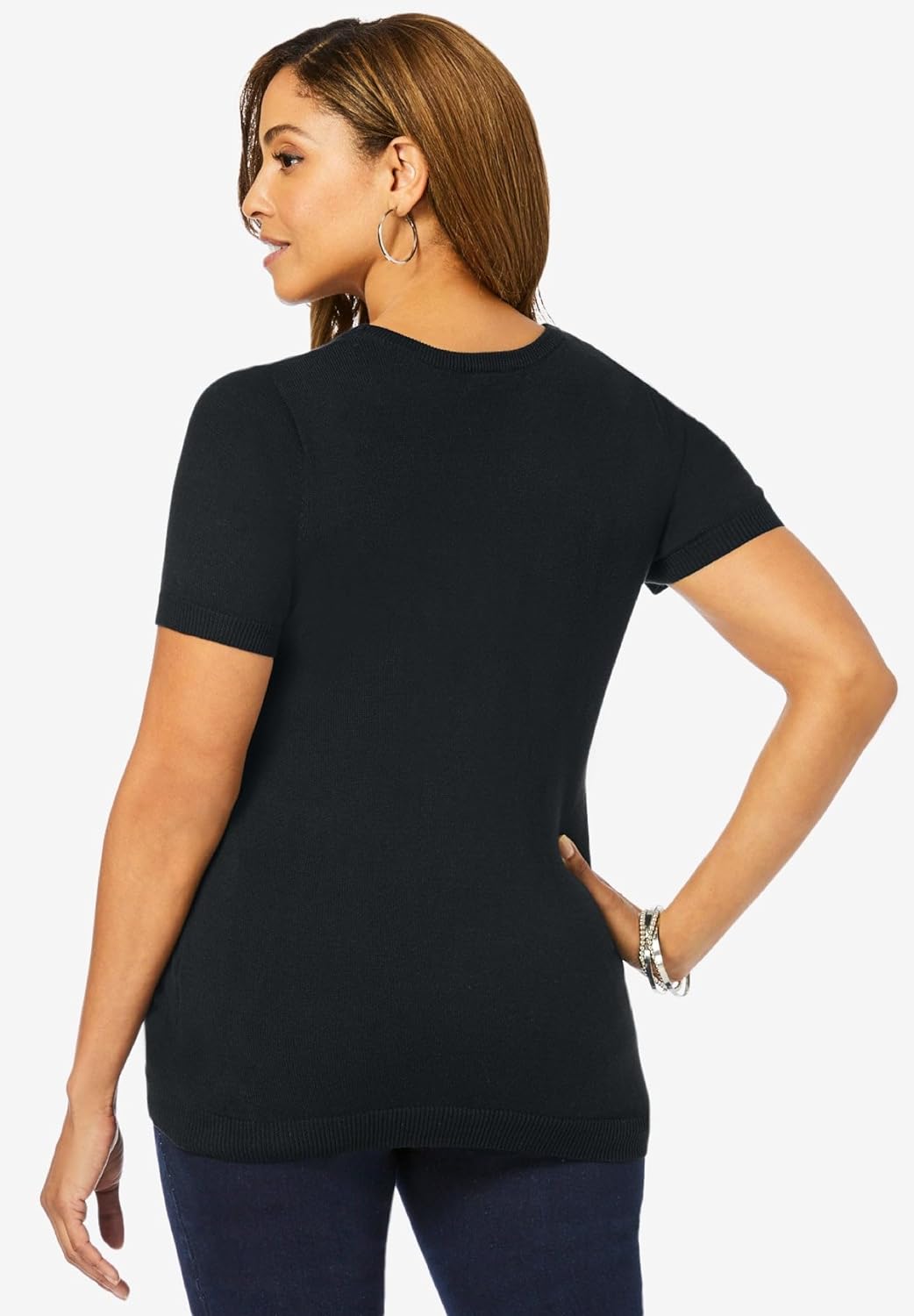 Jessica London Women's Plus Size Fine Gauge Crewneck Knit Shell
