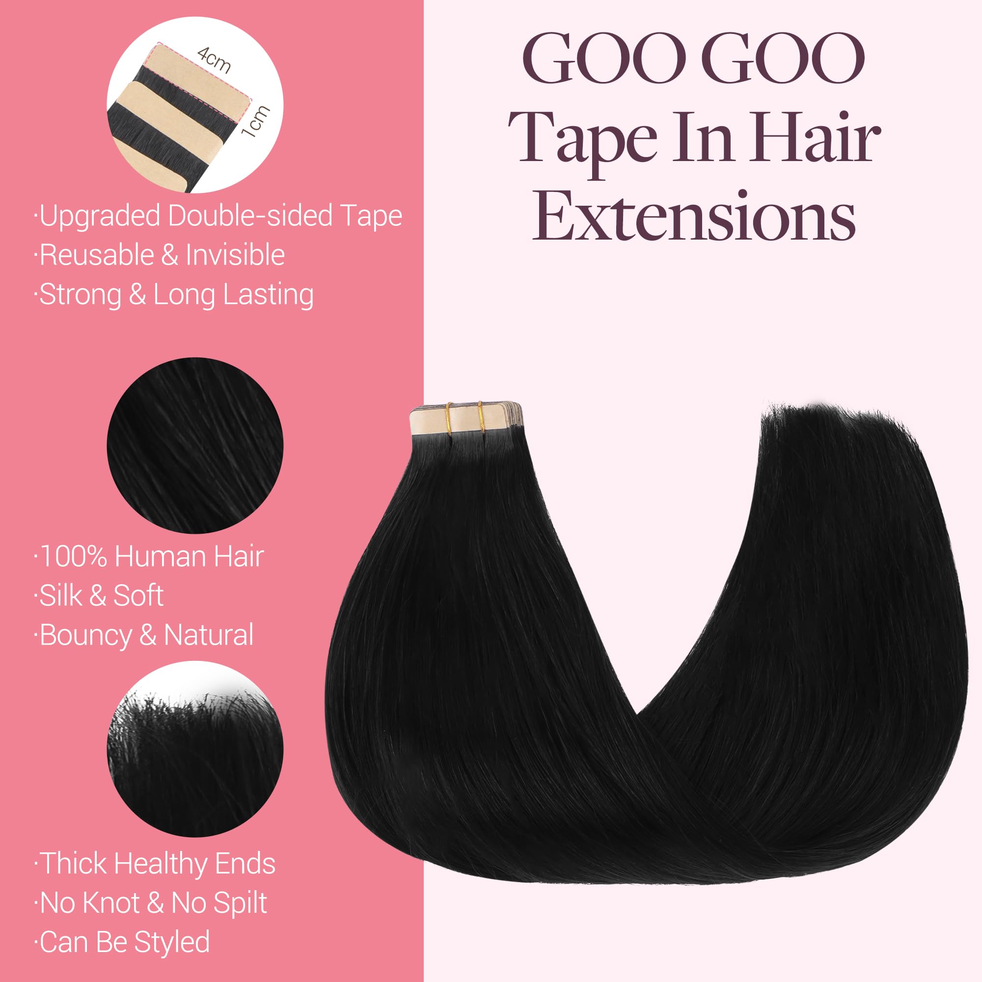 24 Inch Tape In Human Hair Extensions 20pcs 50g Long Straight Reusable Amazon.com : Ugeat 24 Inch Tape in Hair Extensions Black  main image 4