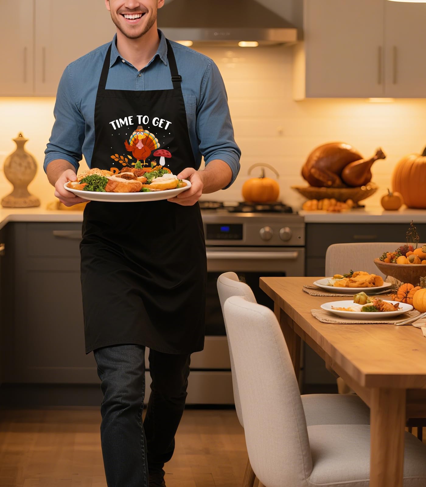 Divertidos delantales navideños para hombres y mujeres con bolsillos, delantal de otoño para cocinar cocina, regalos para Acción de Gracias, Halloween, Negro -, talla única