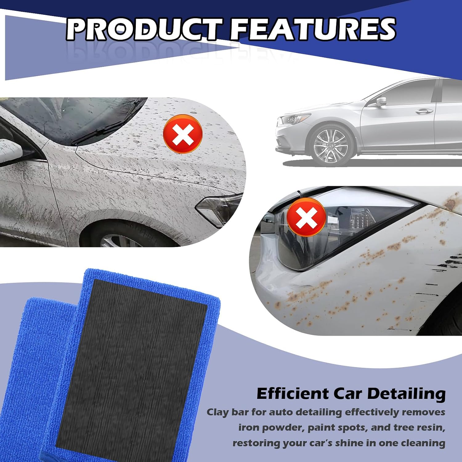 2PCS Car Clay Mitt Auto Detailing,Anti-Scratch Soft Clay Bar Mit for Car Surface Detailing,Reusable Clays Mitt for Cars Detailings as Clays Towel for Paint,Glass,Metal