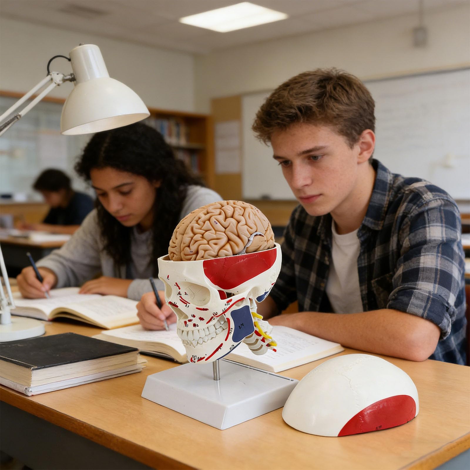 Cranio educativo in PVC con muscoli codificati a colori, ideale per studi scolastici, cranio con colonna vertebrale cervicale