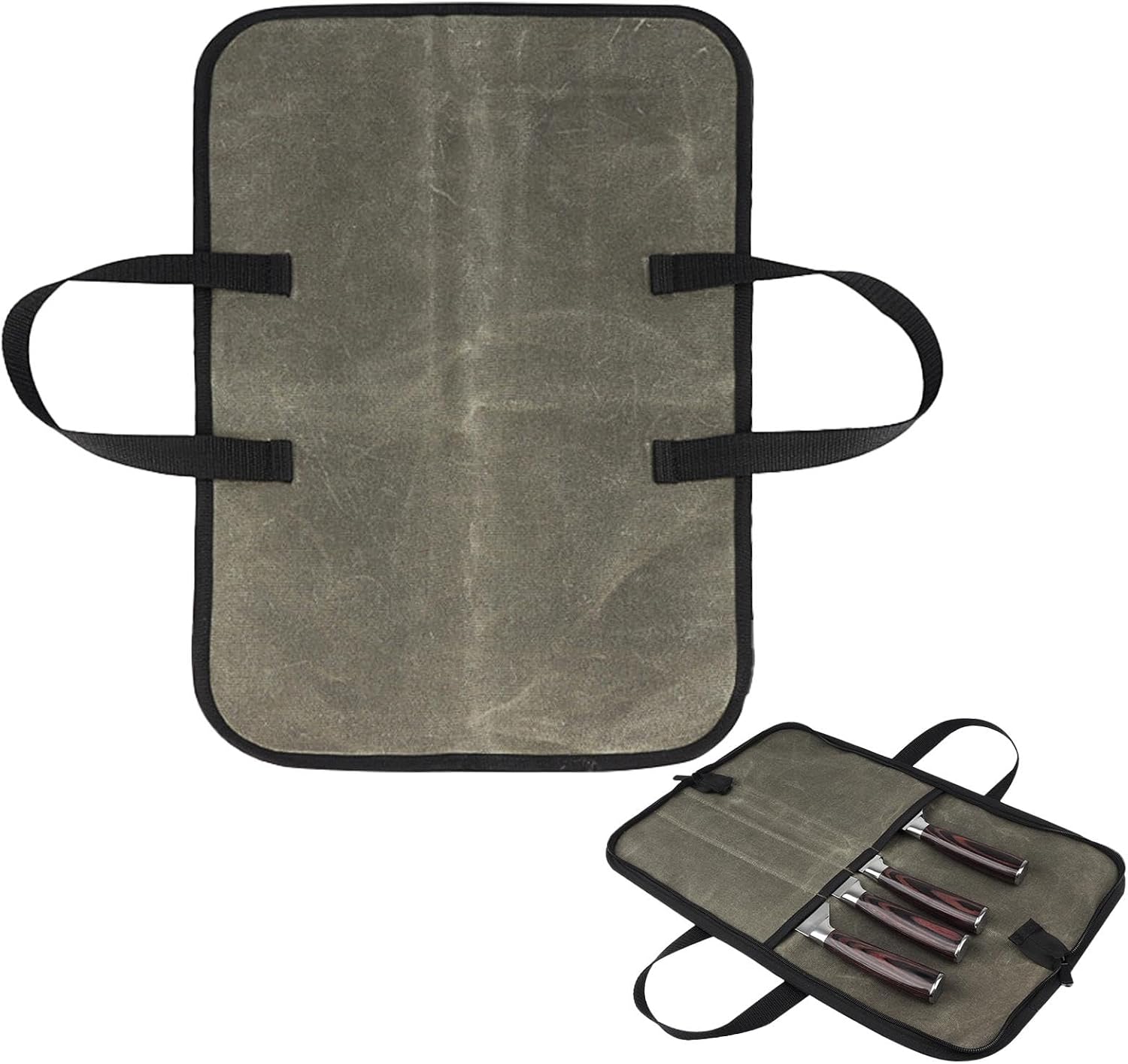 Knife Bag, Chefs Knife Roll Bag, Durable Waxed Canvas Knife