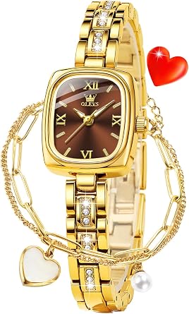 OLEVS Women Watch Set Shinning Diamond Rose Gold Elegant Luxury Ladies Dress Wrist Watches Necklaces & Bracelets