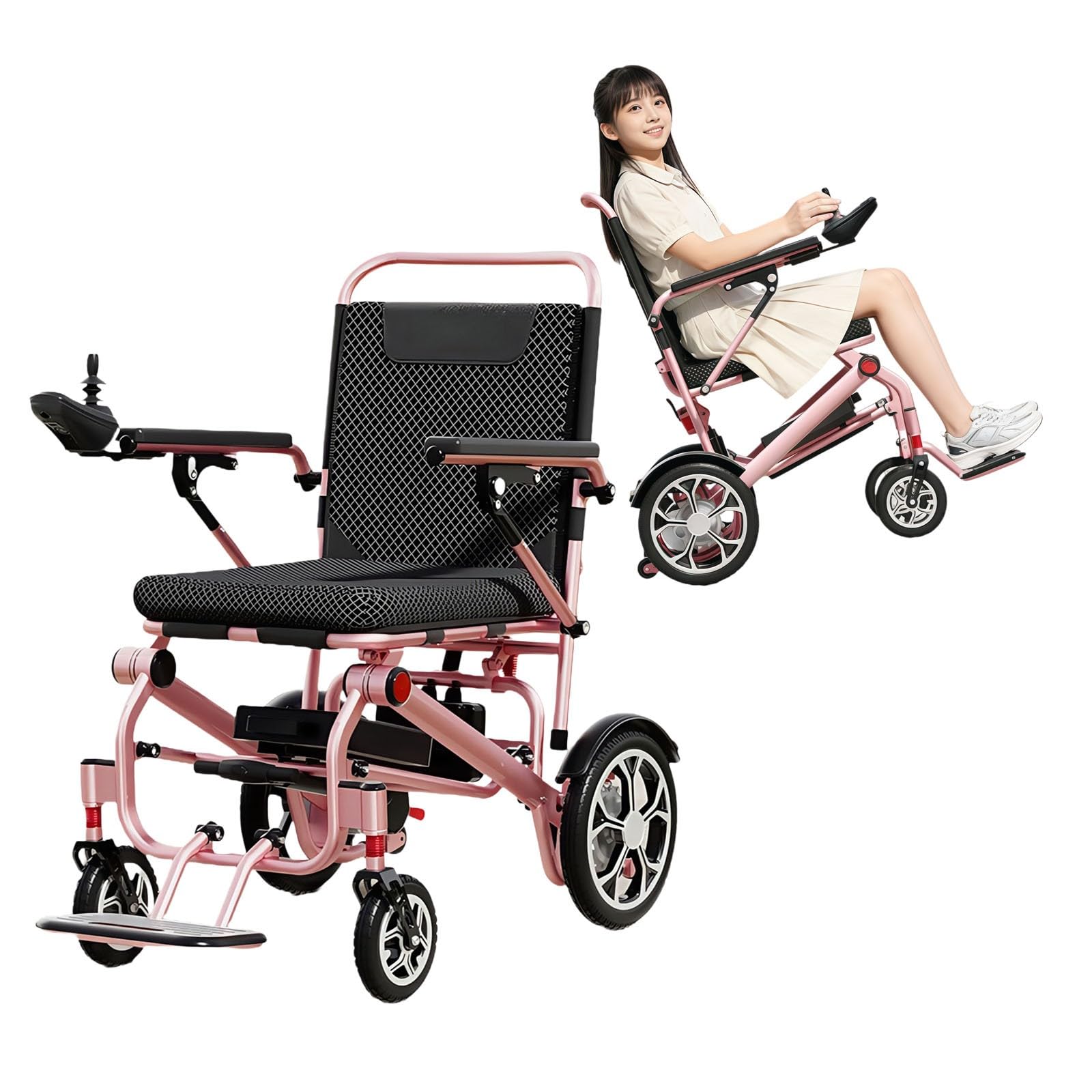 Sedia A Rotelle Elettrica Rosa, Scooter Per La Mobilità Intelligente, Leggero, Piccolo E Pieghevole,Telaio In Alluminio, Capacità 100 Kg, Per Dee E Ragazze Sedia A Rotelle Elettrica