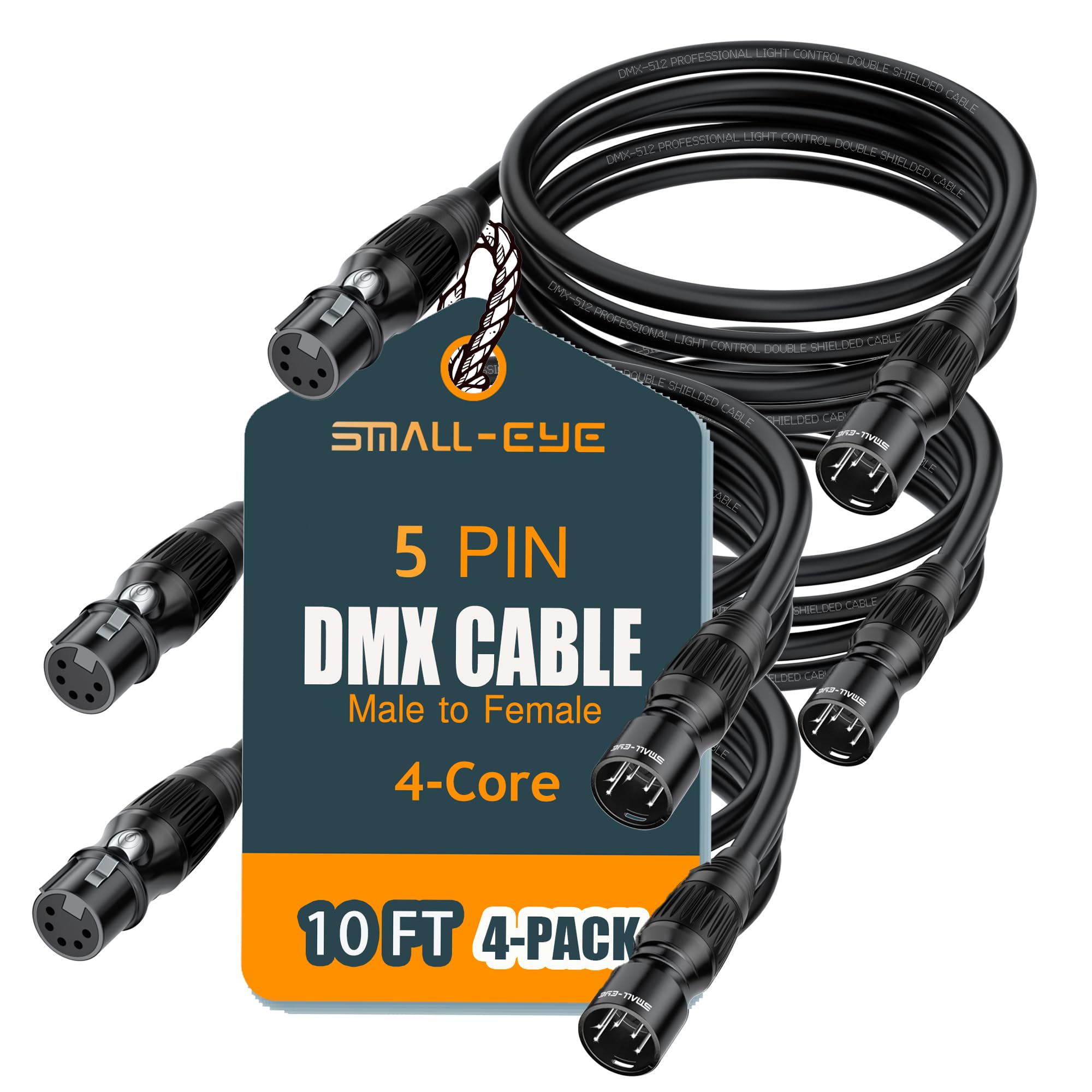 SMALL-EYE DMX Cables DMX512 Kabel, 5-poliger Stecker auf Buchse, 4-adrig, Premium-Bühnenbeleuchtung, 3 m, 4 Stück