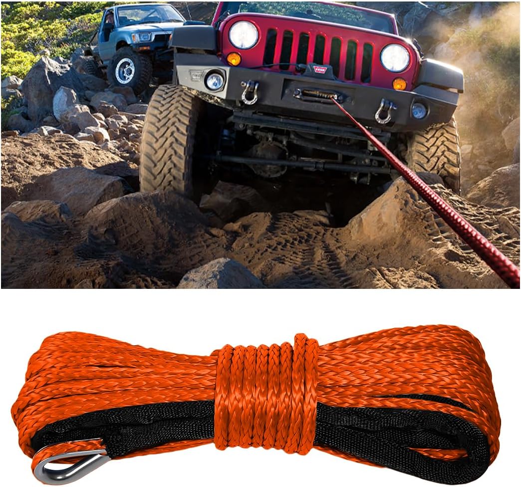 3/16" x 50FT Car Synthetic Winch Rope, Heavy Duty 5500LBS Vehicle Winch Line with Protecting Sleeve & Thimble, ATV Synthetic Winching Cable Line, Universal for ATV UTV Offroad Vehicle (Blue)