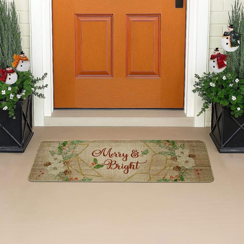 Merry Christmas Decorative Door Mats Holiday Welcome Mats for Front Door Non Slip Rubber Christmas Doormat 47x17.75 Low- Profile Entryway Mat Xmas Holiday Decor (Red Merry & Bright)