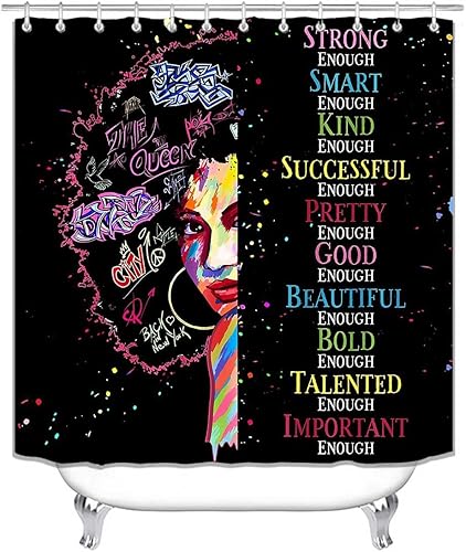 Miniatura 2 de Jayden Madge - Juego de 4 cortinas de ducha afroamericanas, citas positivas frescas, paz y amor, melanina, reina afro, niña, negro, garabato, hip