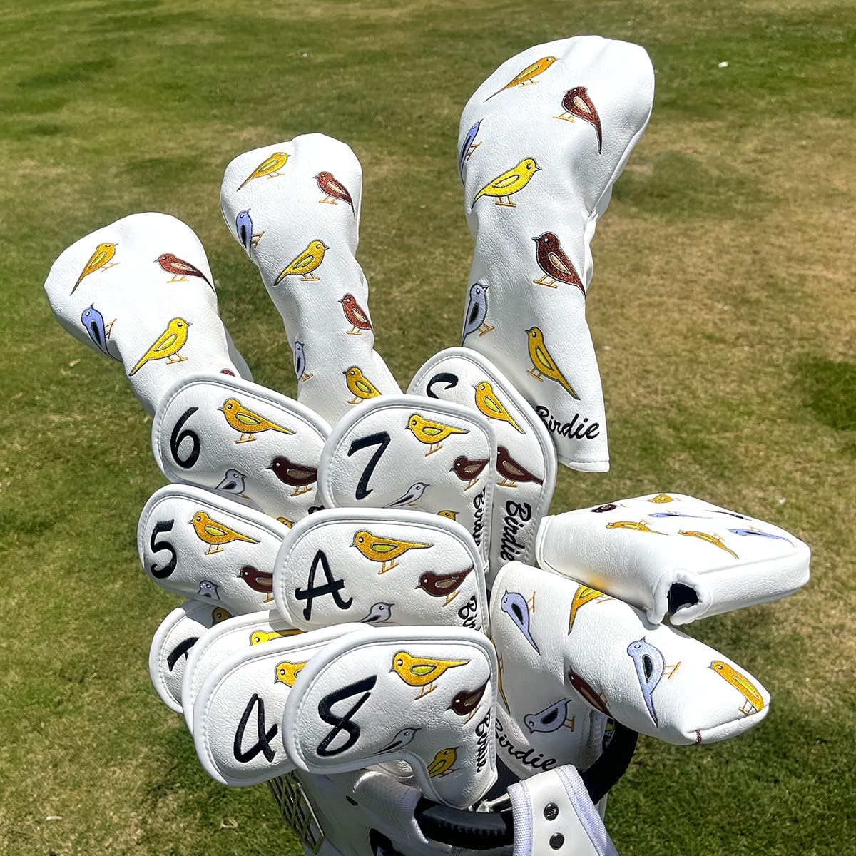 Golf Club Head Covers Birdie Driver Headcovers Fairway Wood Covers Hybrid Cover Elegant Embroidery Premium Leather Golf Mallet Blade Putter Cover