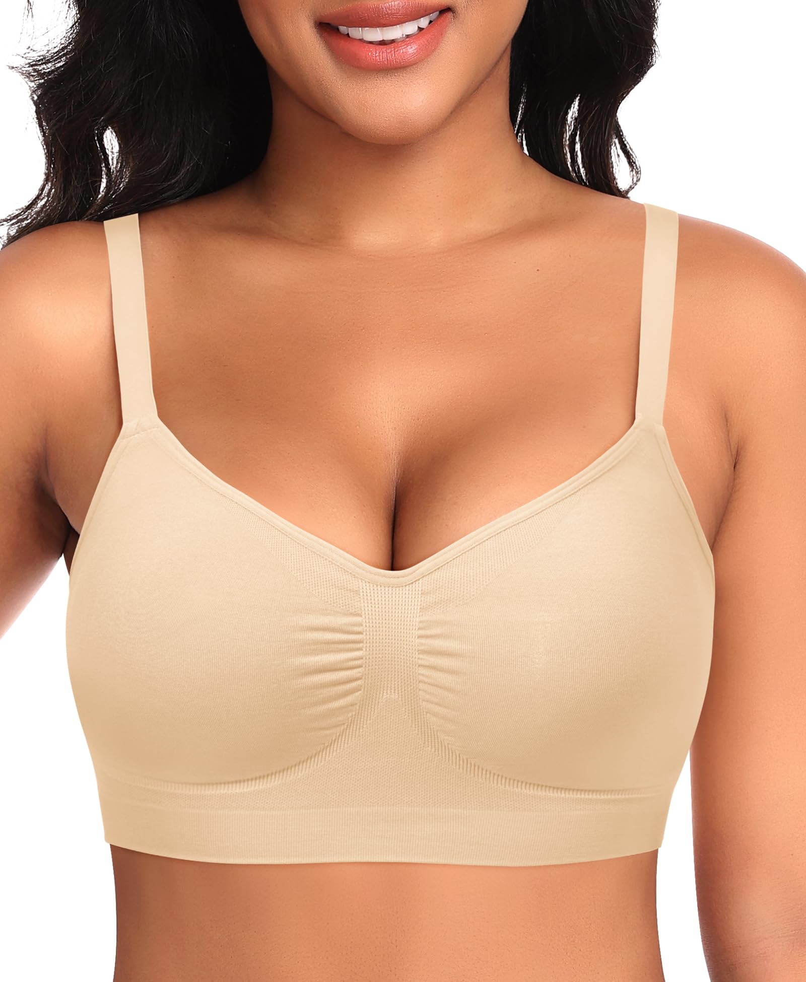 Wireless Sewn in Padded Bras for Women No Underwire T Shirt Bralettes Full Coverage Comfortable Everyday Bra