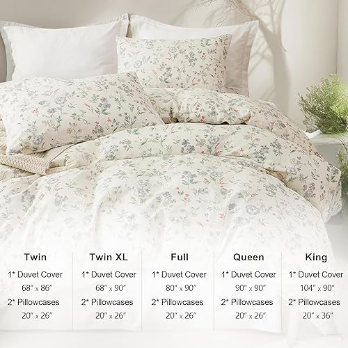 Miniatura 4 de EAVD Juego de funda de edredón floral botánico Shabby Chic tamaño individual, de algodón suave, con 2 fundas de almohada, funda de edredón floral de