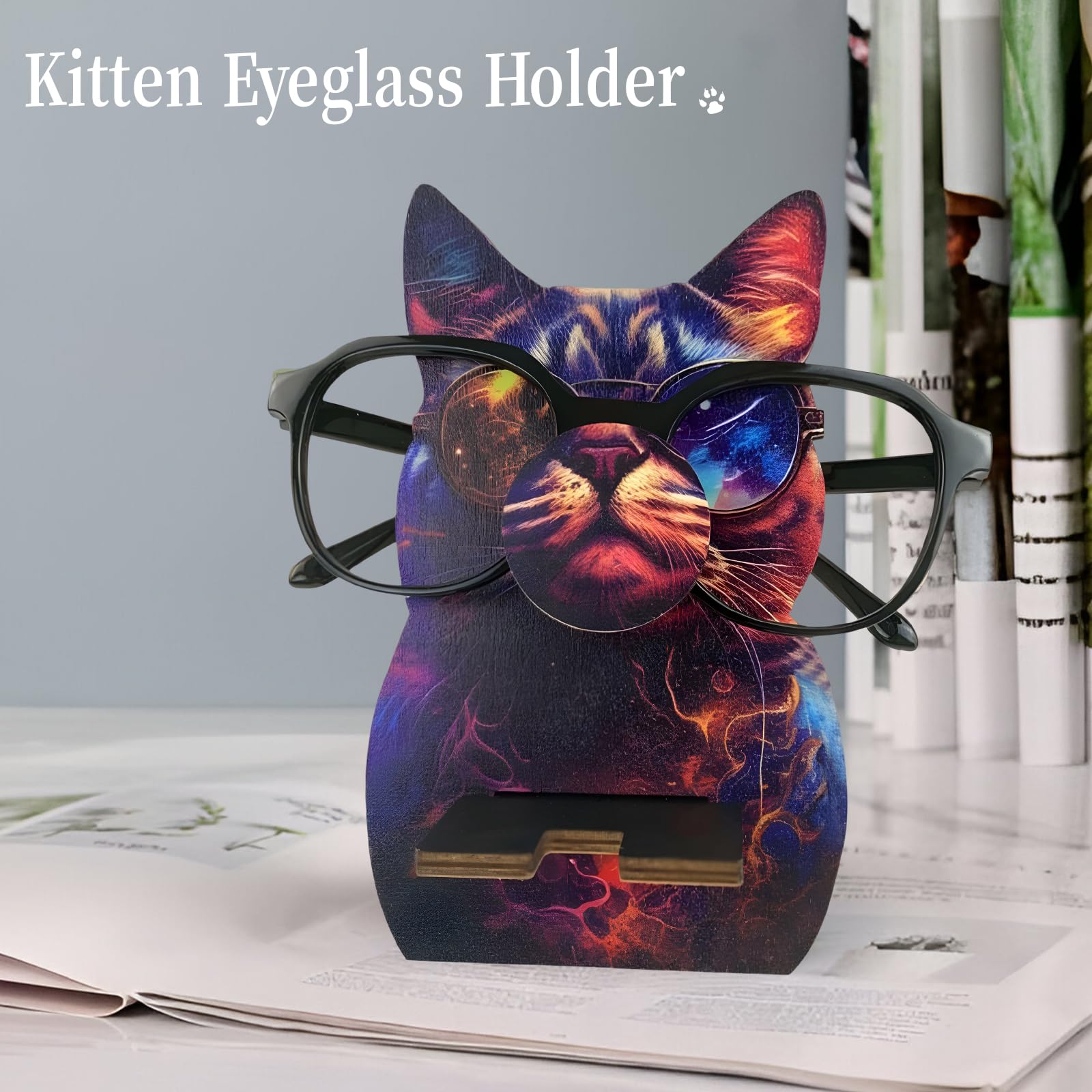 Guador Dazzle Porta Occhiali Da Tavolo In Legno Espositore Vetrina Home Office Desk Decor Organizzatore (gattino)