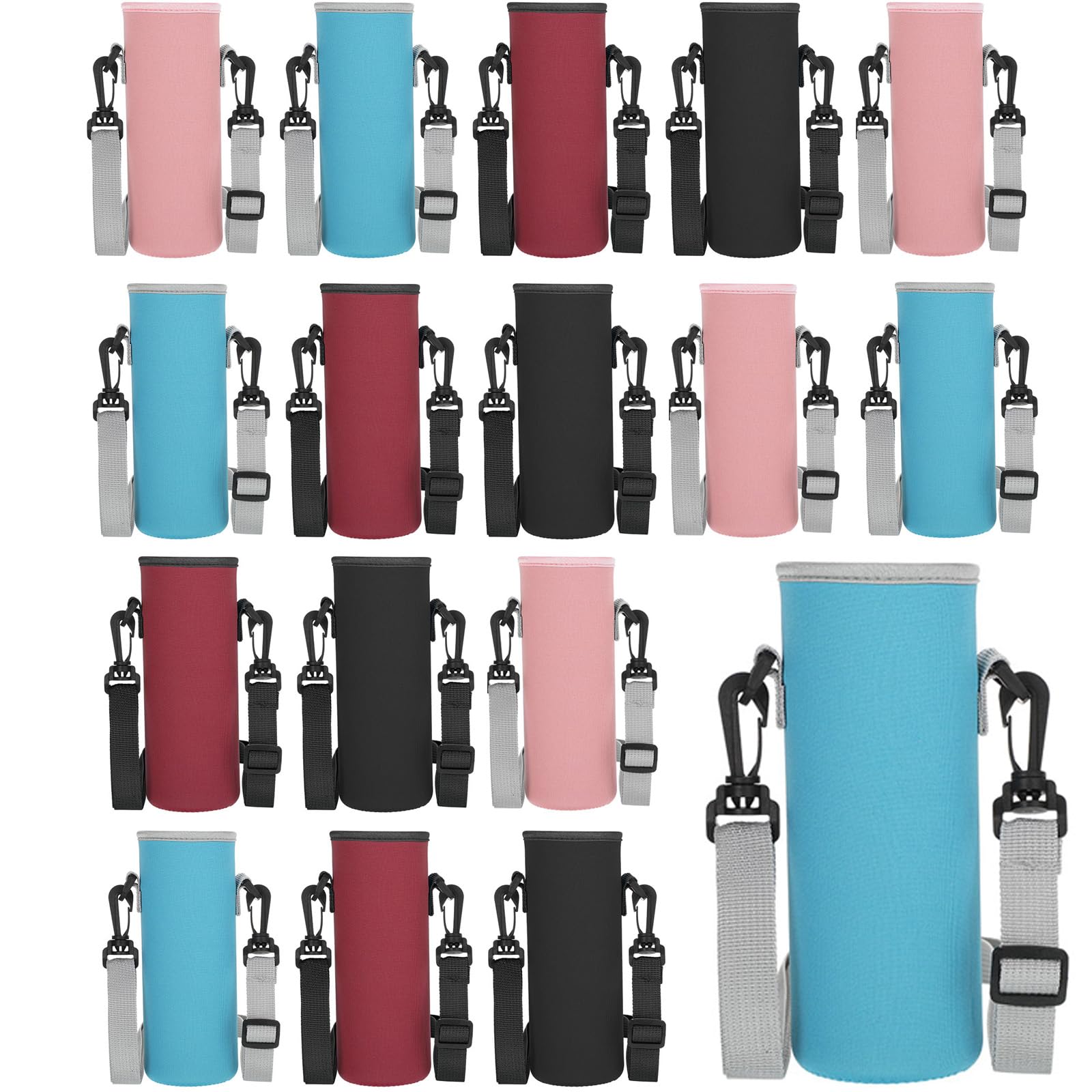 Zhehao 16 Pcs Neoprene Water Bottle Sleeve with Shoulder Strap Water Bottle Holder 32 oz Water Bottle Carrier Insulated Water Bottle Pouch Adjustable