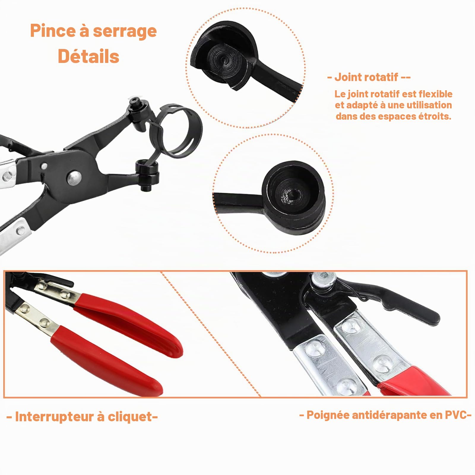 Assortiment de 166 colliers de serrage à ressort avec pince à bec plat 6-25 mm 15 tailles - pour conduites de carburant, tuyau d'aspiration en silicone, petite pince en acier avec revêtement Dacromet