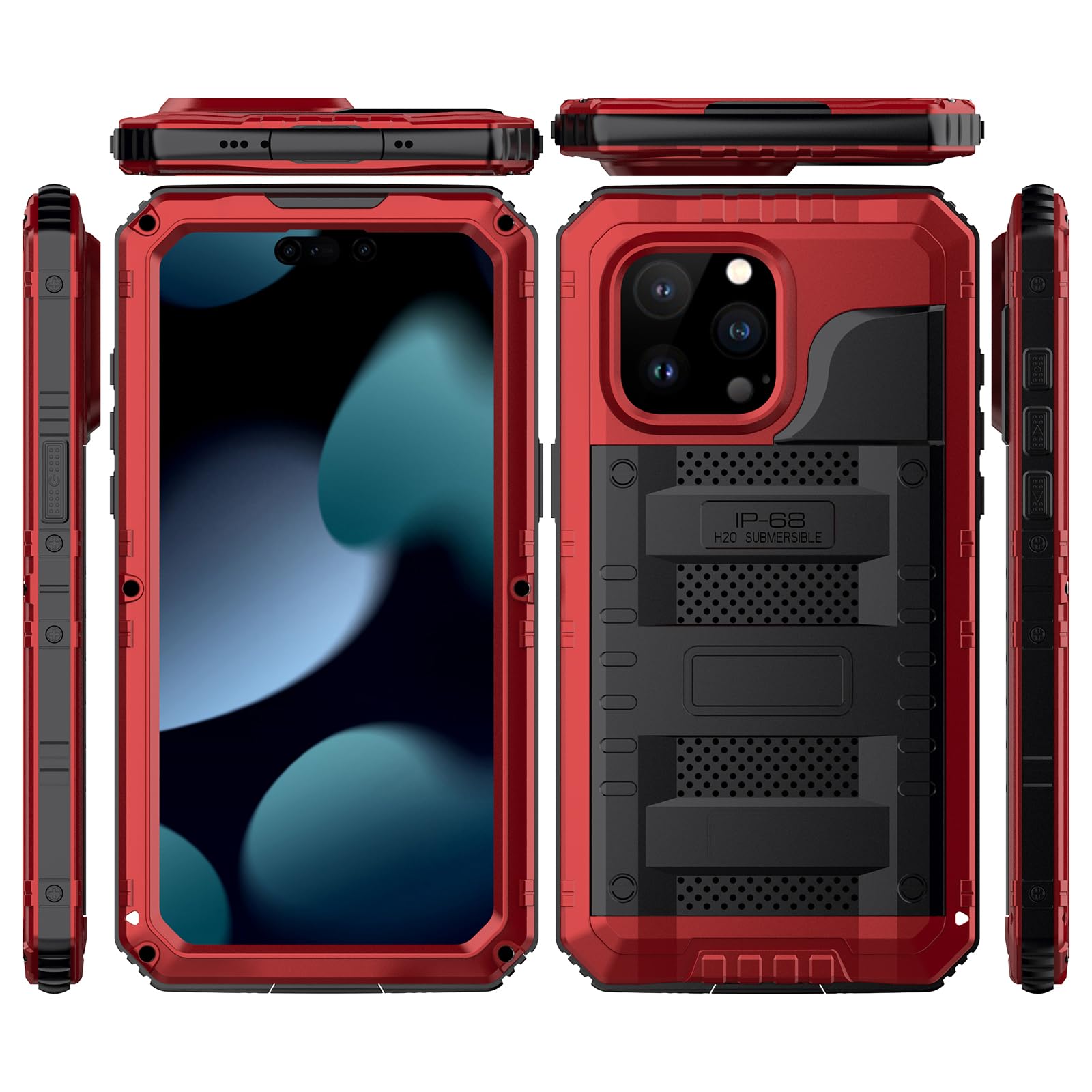 Custodia impermeabile per iPhone 15 Pro Max, custodia protettiva integrale in metallo resistente, antiurto, antipolvere, robusta, di grado militare, per iPhone 15 Pro Max, rosso