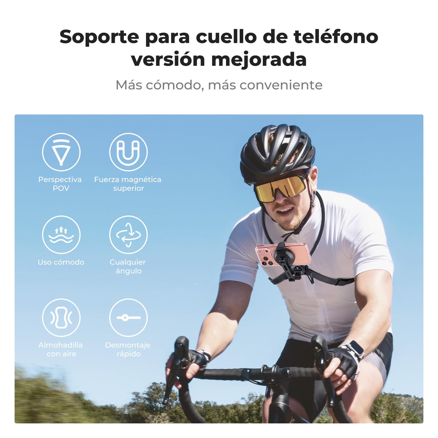 K&F CONCEPT 2 en 1 Soporte Movil Cuello Magnético+Clip, POV/VLOG Soporte Movil Pecho Compatible con Teléfonos móviles Magsafe iPhone 17 16 15 14 13 12 Serie Android, Negro