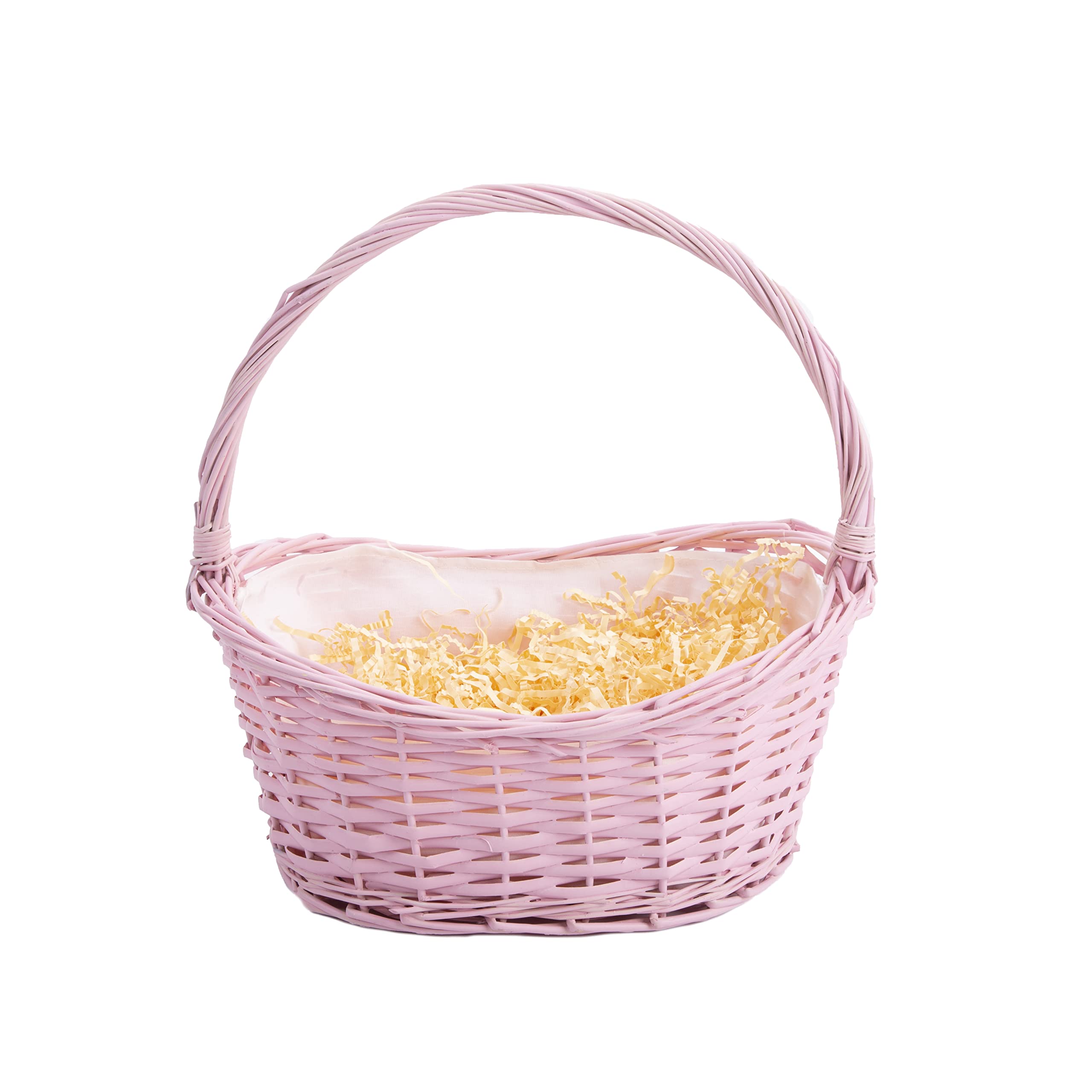 Wickerfield Pink High Handle Wicker Basket Gift Hmaper With Liner Diy Gift Hampers With Shredded Paper/Pull Bow/Cello Wrap All Included (Pink)