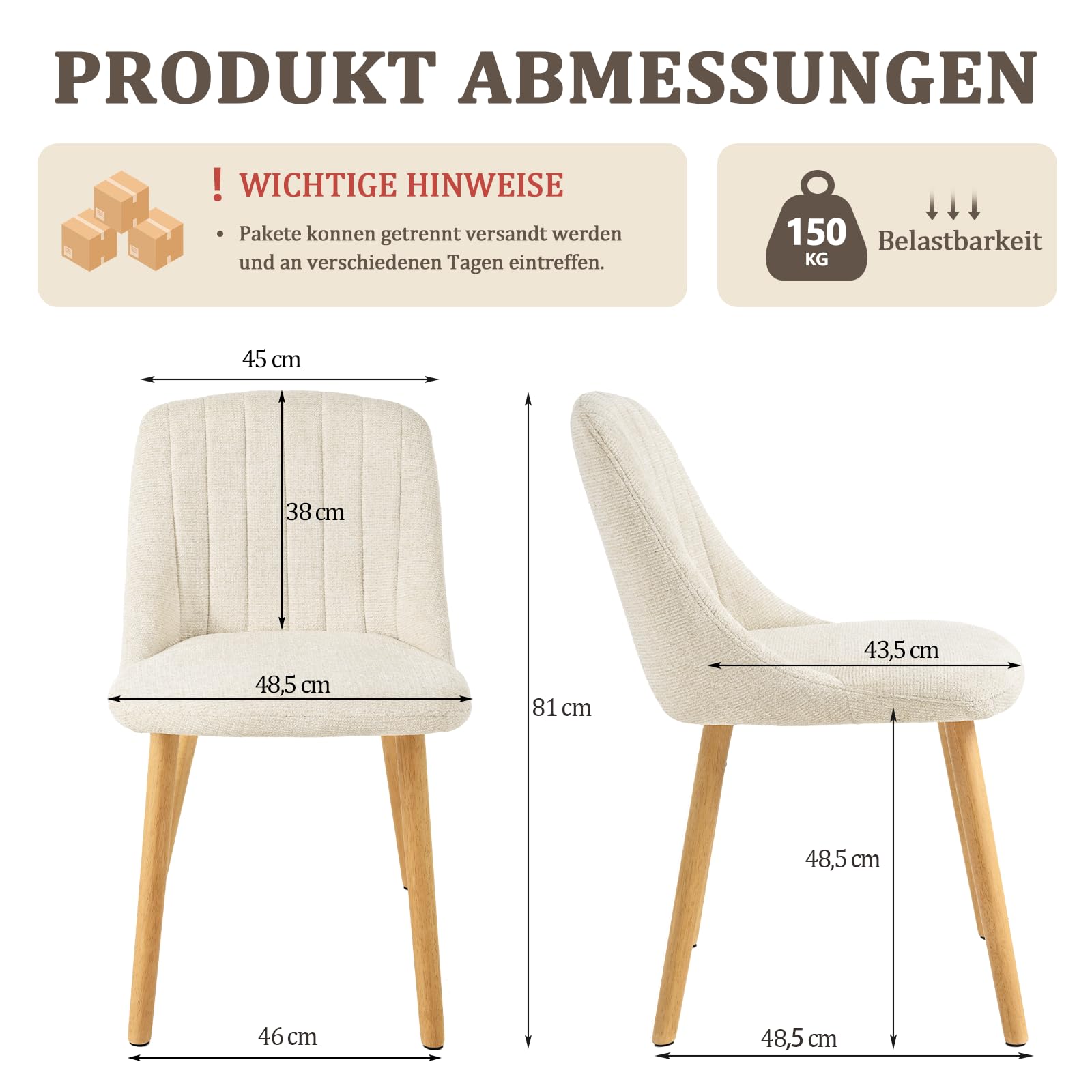 Lot de 6 Chaises de Salle à Manger Blanches avec Pieds en Bois, Chaises Rembourrées en Tissu Chenille, pour Cuisine, Salle à Manger, Salon et Bureau