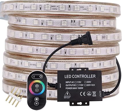 Amazon Com Xunata 164ft Led Rgb Rope Strip Light Ac 110 120v 60 Leds M Smd 5050 Touch Remote Control Multi Color Changing Waterproof Flexible Strip Lights For Indoor Outdoor Christmas Decoration Garden