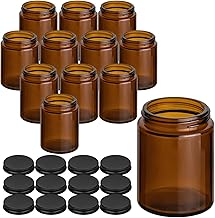 gouveo Set of 12 Cream Jars 150 ml Brown Glass with Screw Cap Matte Black - Empty Cream Jar for Refill - Small Glass Jar for Cosmetics, Lotion or Spices (CTB150SZM)