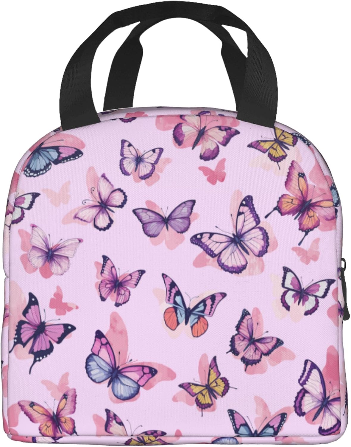 Lunch Box Lunch Bag for Girls Women Kids, Reusable Insulated Lunch Tote Bag for School,Leakproof Thermal Cooler Sack Food Handbags for Work Picnic Camping Travel (Pink Butterfly) image 3