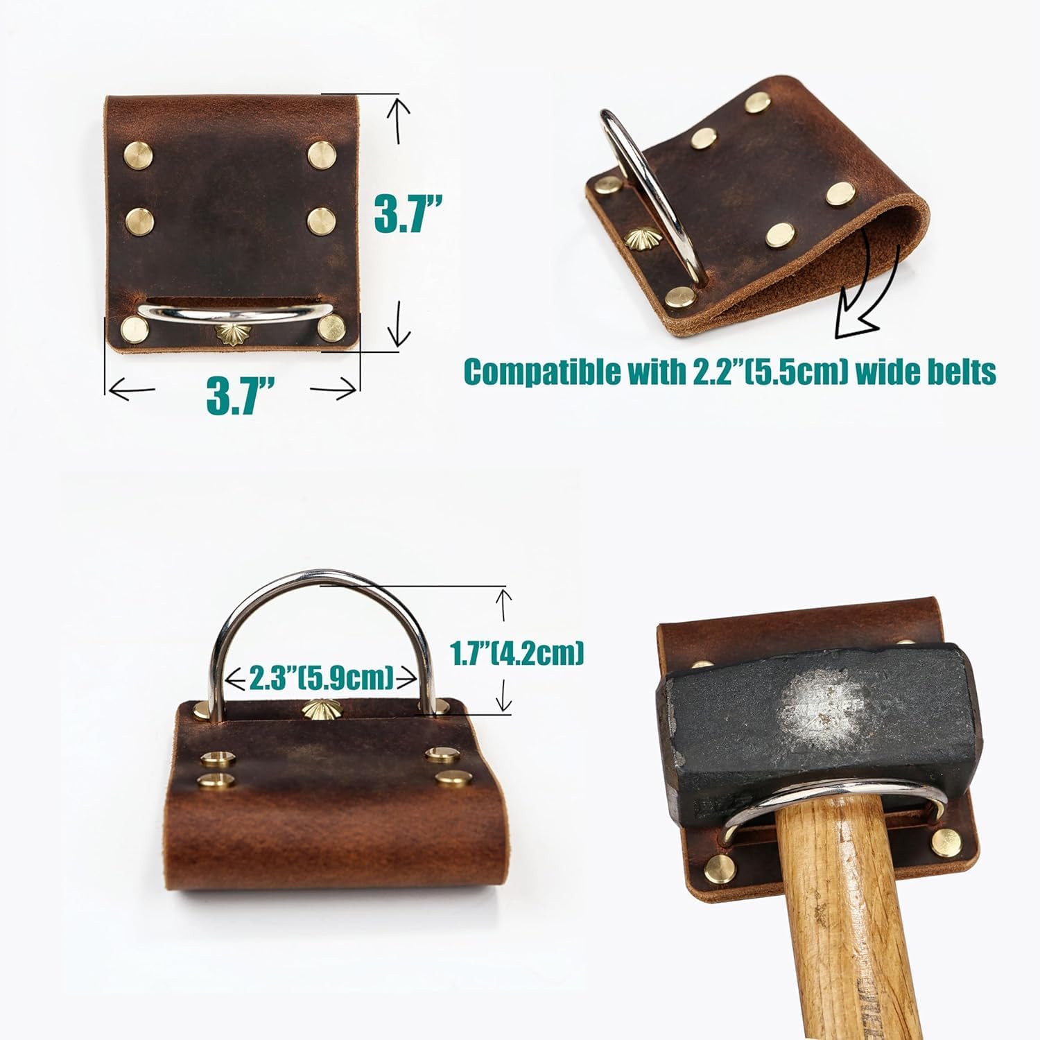 Heavy Duty Leather Hammer Belt Holder, Distressed Leather Tool Belt Hanger for Hatchet Hammer Axe - BA05HH