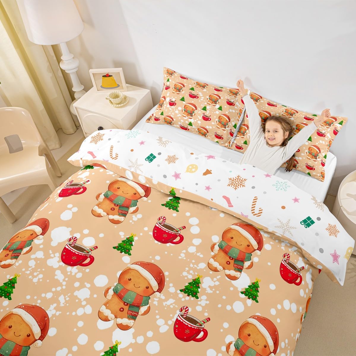 Homewish Uroczy piernikowy człowiek król poszewka na kołdrę świąteczna poszewka na kołdrę zima choinka zestaw pościeli Merry Christmas