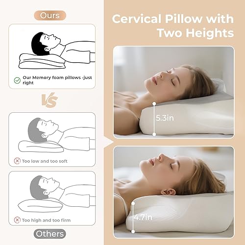 Miniatura 5 de Almohada cervical para cuello y hombro, almohadas ergonómicas de espuma viscoelástica para dormir, almohada de contorno de doble zona de alivio de