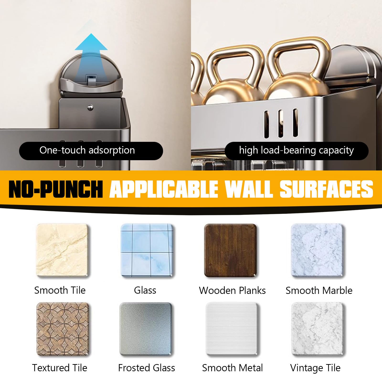 Estante para especias con botes de especias, montaje con ventosa, organizador de especias, soporte para especias de pared con gran capacidad, sin taladrar, soporte para especias para cocina