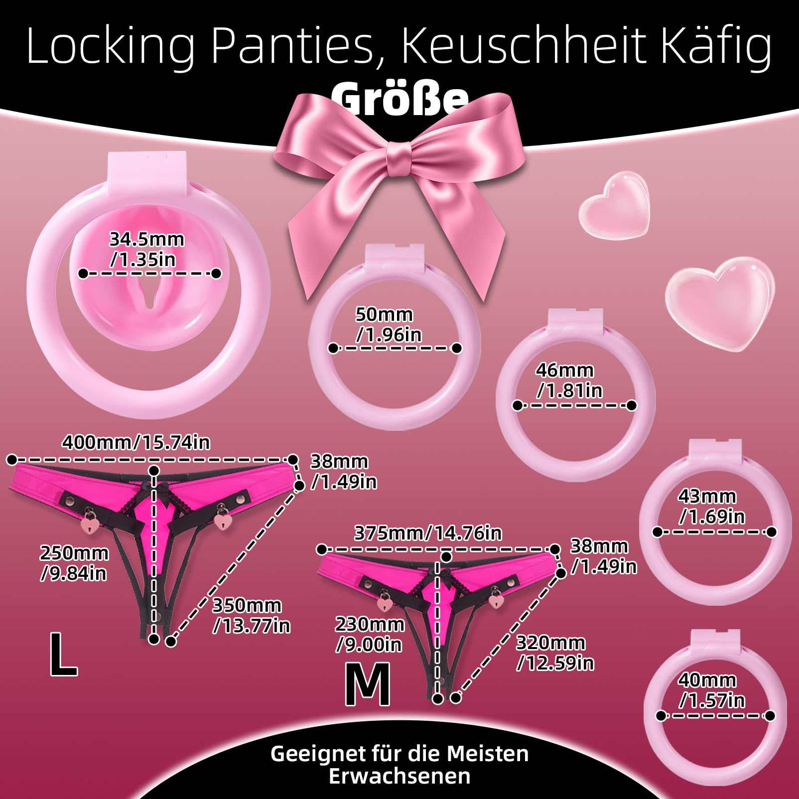 Chastity Panties en forme de cœur avec Sissy Chastity Cage rose Ceinture de chasteté Anti-Off en 2 tailles Jouets sexuels pour adultes pour hommes Formation du pénis (L,Pink)