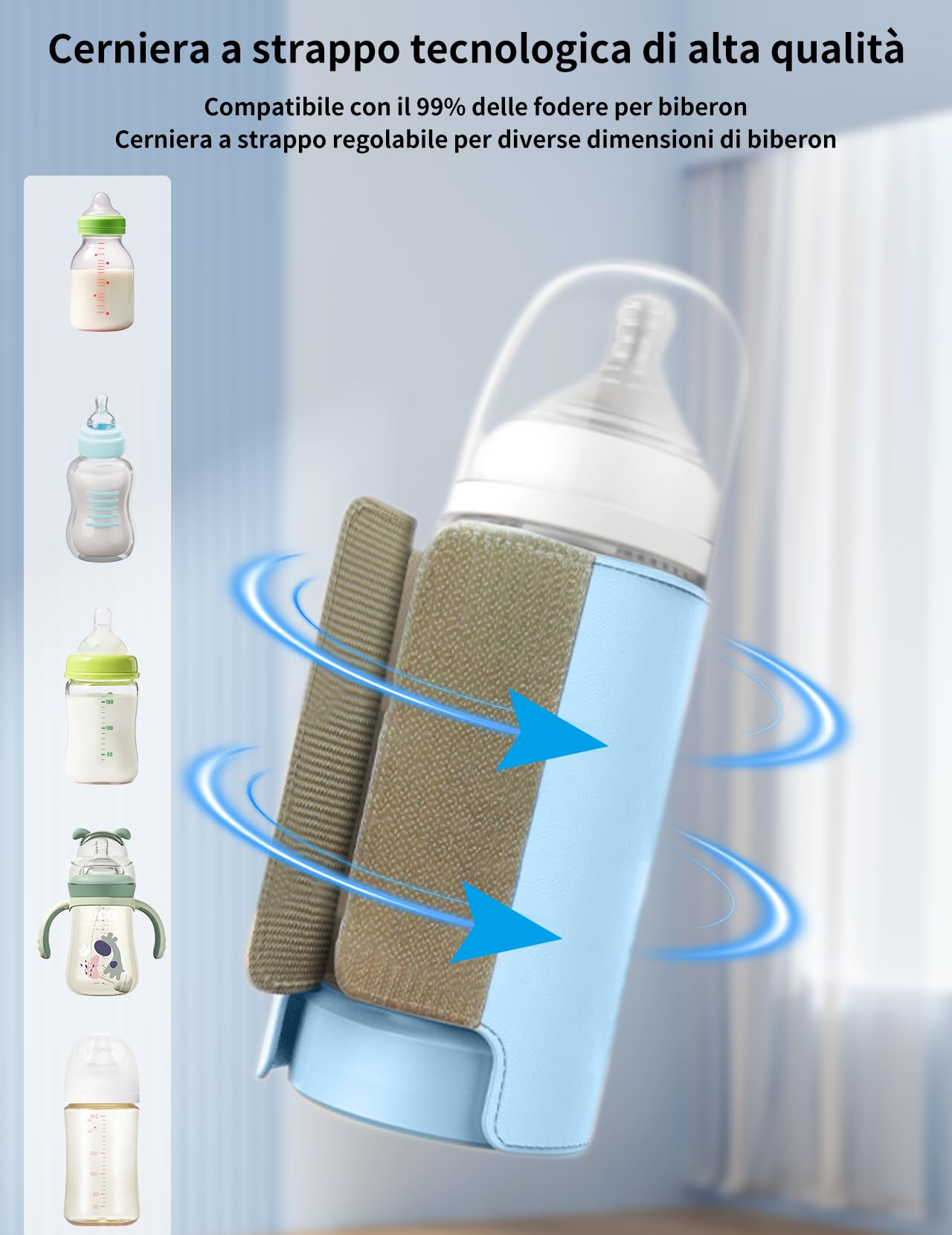 Scaldabiberon per bambini, con batteria da 8000 mAh, 6 livelli di temperatura da 38 a 50 °C, indicatore LED e luce notturna, portatile, funzione di ricarica USB, per viaggi e casa (blu)