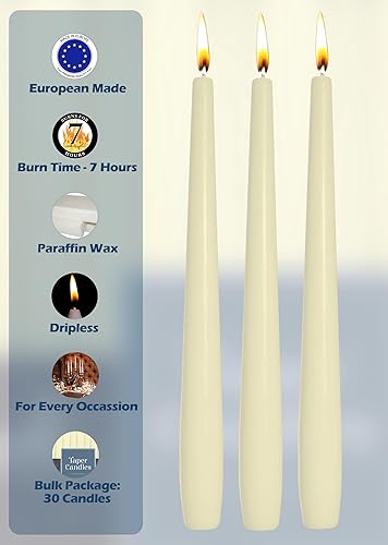 Miniatura 3 de Hyoola Velas altas cónicas  Velas cónicas  Velas sin goteo color marfil  8 pulgadas (7.9 in)  7 horas de tiempo de combustión (paquete de 30)