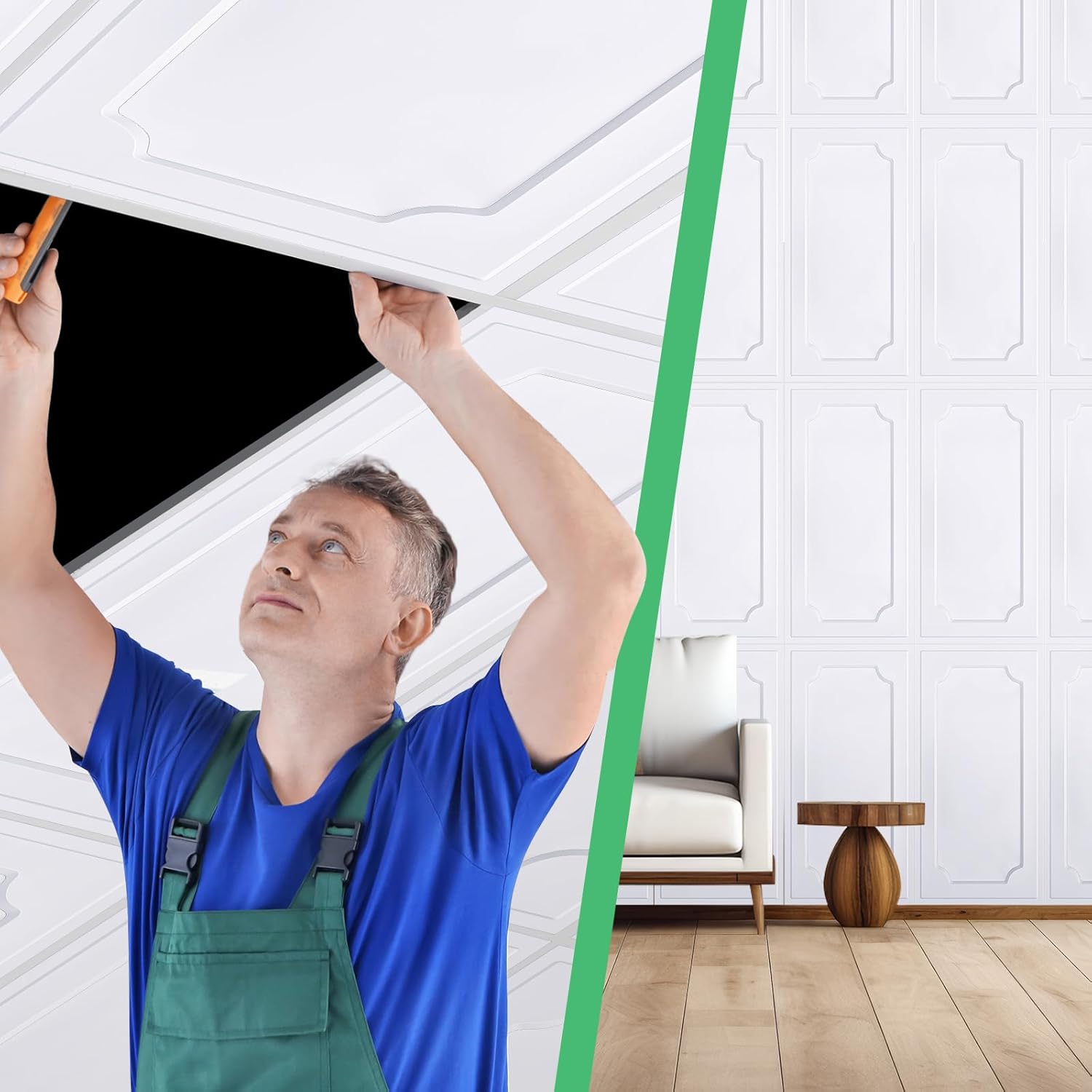 Landical 15 Pcs 2 x 4 ft White PVC Plastic Drop Ceiling Tiles 24 x 48 x 0.8 Inch Ceiling Panels Decorative Cover for Office Bathroom Living Room Bedroom