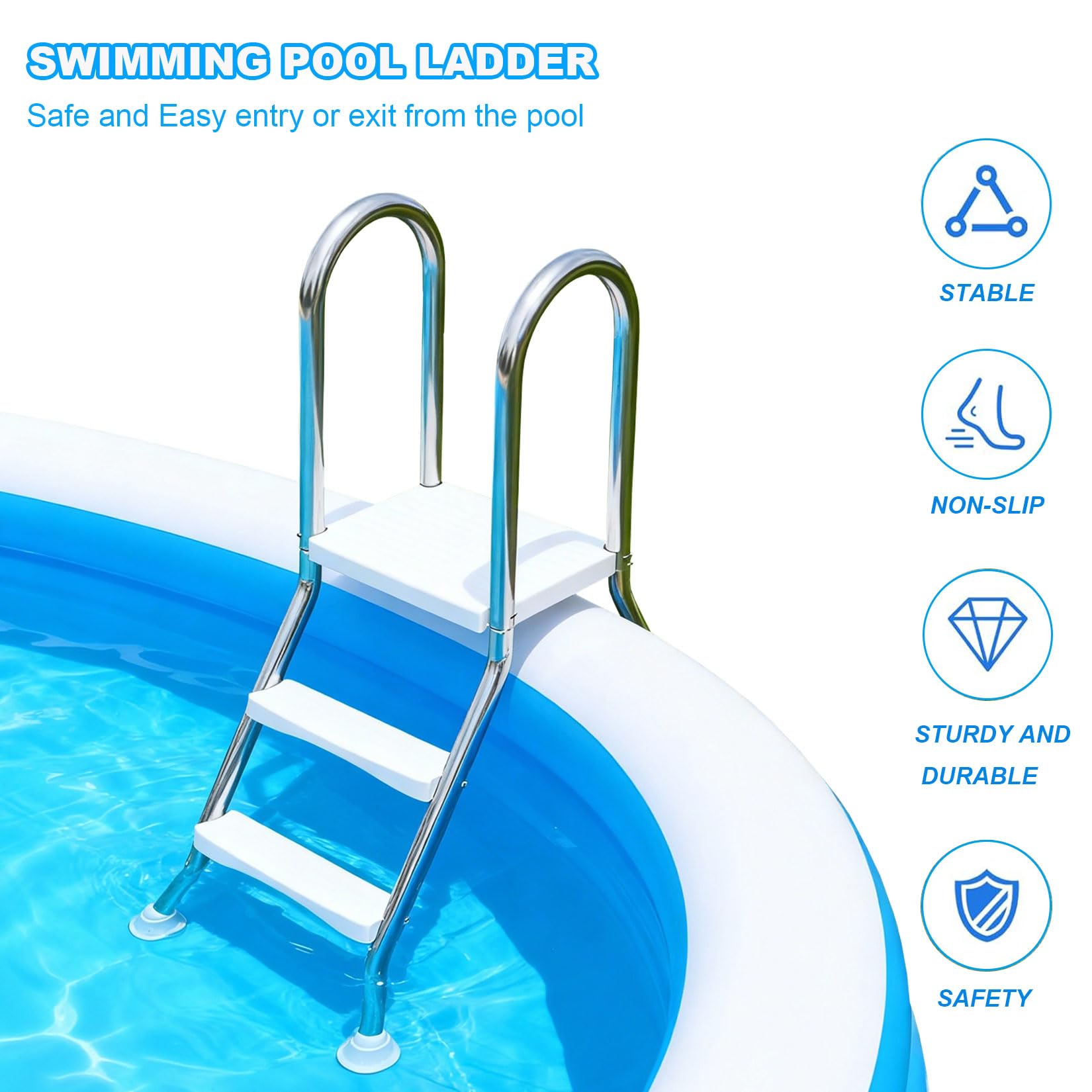 BOTOWI Scala per Piscina Fuori Terra Pesante, Struttura in Acciaio Inossidabile 304, Scala da Nuoto con capacità di 250 kg, Solo Scala a Doppia entrata e Uscita Antiscivolo,2 Step 33 inch 85cm