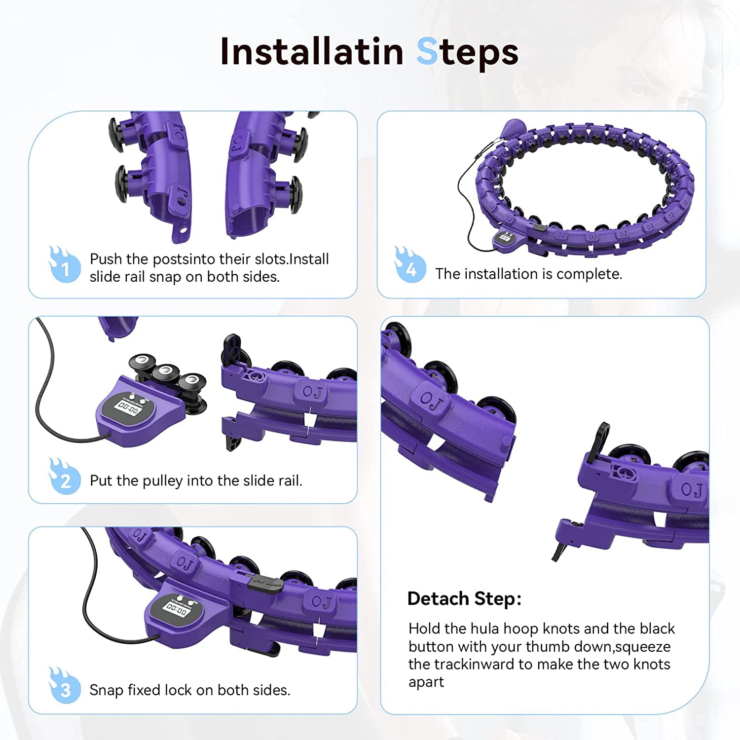 Smart Hula Cerceau de Fitness pour Adultes, Cerceau de Fitness lesté Intelligent, Grande Taille, avec 27 nœuds Amovibles pour Femmes et Hommes, pour brûler Les Graisses à la Maison