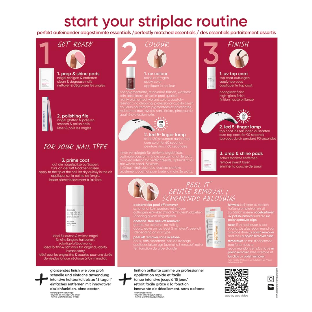 alessandro Striplac - Set di smalti UV Peel Off per unghie normali e morbide, edizione invernale, con lampada a LED