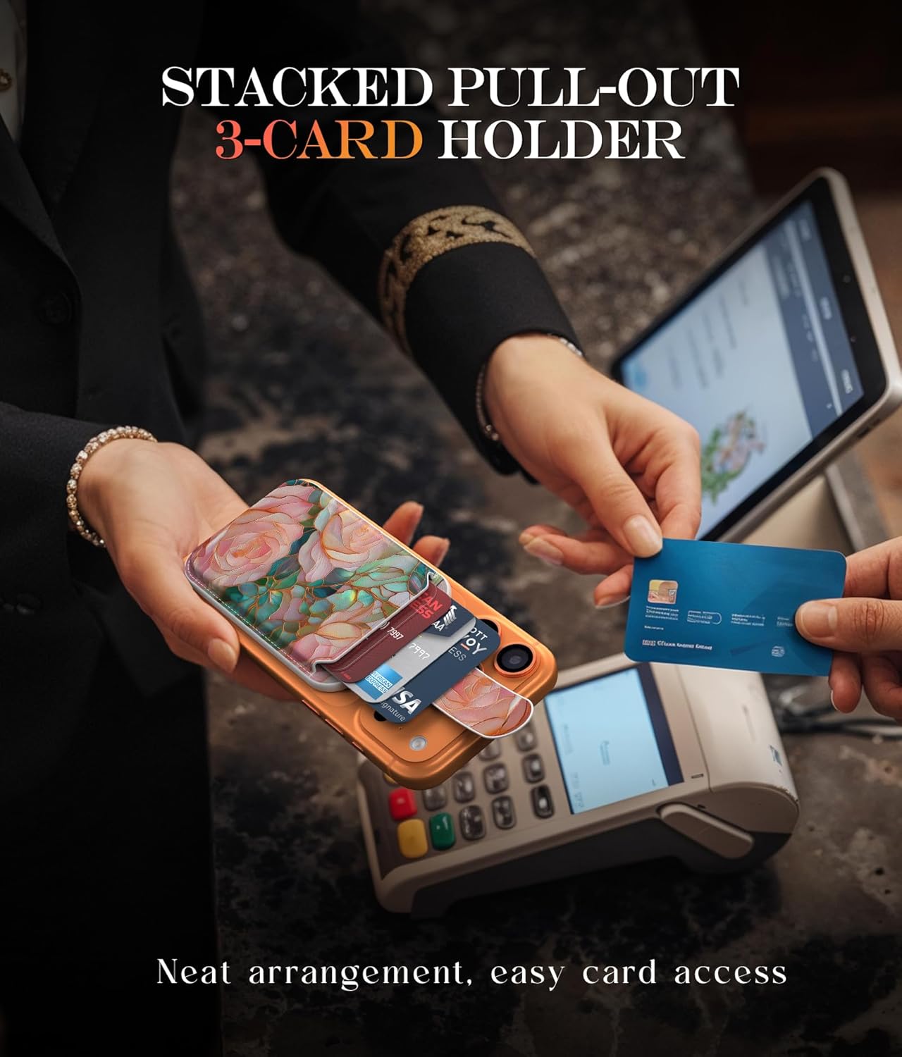 DEENAKIN for MagSafe Wallet,3 Card Holder With RFID Blocking, Slim Magnetic Wallet for iPhone 17/16/15/14/13/12/11 Series with Cute Trendy Floral Designs for Women/Girls, Blooming Pink Rose - Image 3