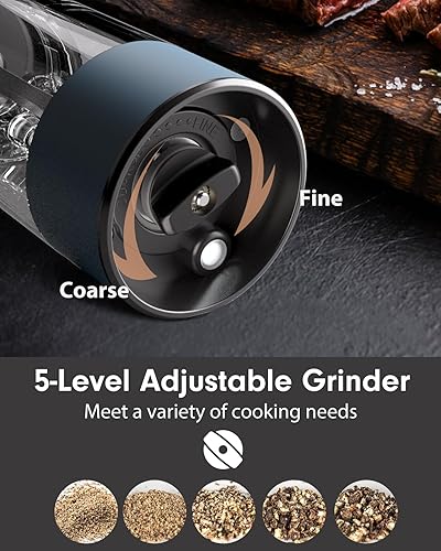 Miniatura 45 de TOMEEM Juego de molinillo eléctrico de sal y pimienta de mayor capacidad, recargable con luces LED, molinillo automático de pimienta y sal de acero