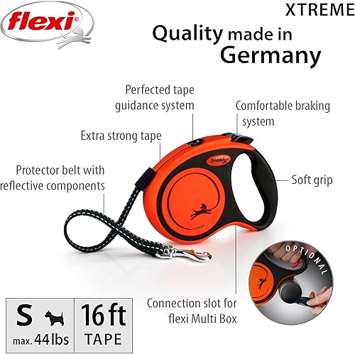 Miniatura 2 de FLEXI Nueva correa retráctil clásica para perros pequeños de hasta 44 libras a 16 pies, naranjanegro  Correa para caminar para mascotas sin enredos
