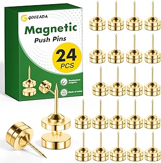 24 Sets of Gold Magnetic Push Pins, Gold Flat Push Pins, Decorative Thumb Tacks for Wall, Cork Board, Magnetic Poster Hanger