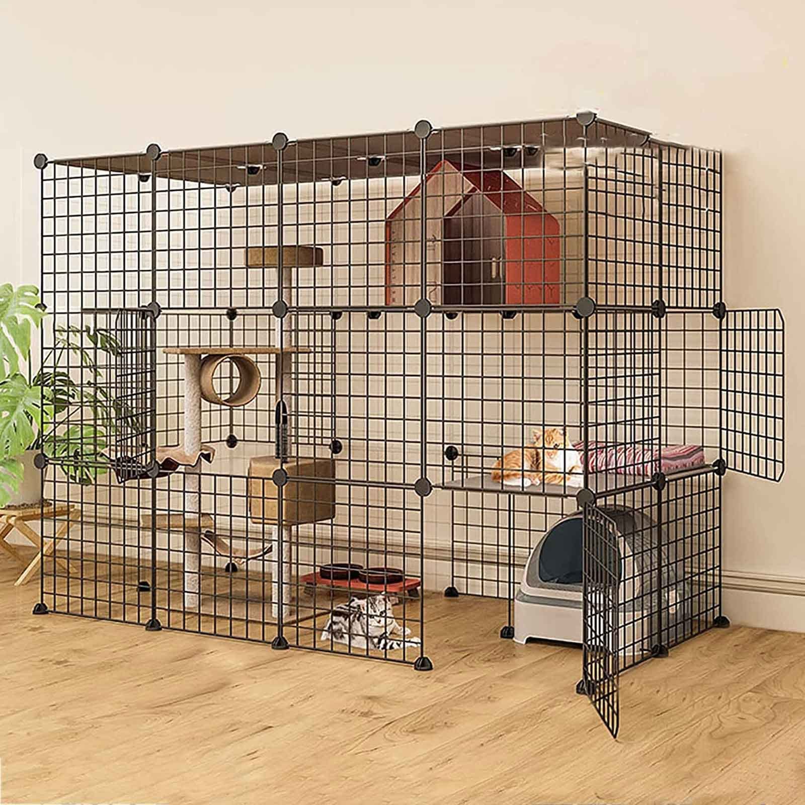 Gabbia per Gatti da Interno - Gabbia per Gatti Gabbia per Piccoli Animali Gabbia per roditori per Gattini Cuccioli Conigli Esercizio (Dimensioni: 72 * 37 * 72 cm-B) (Gabbia 147 * 75 * 109)