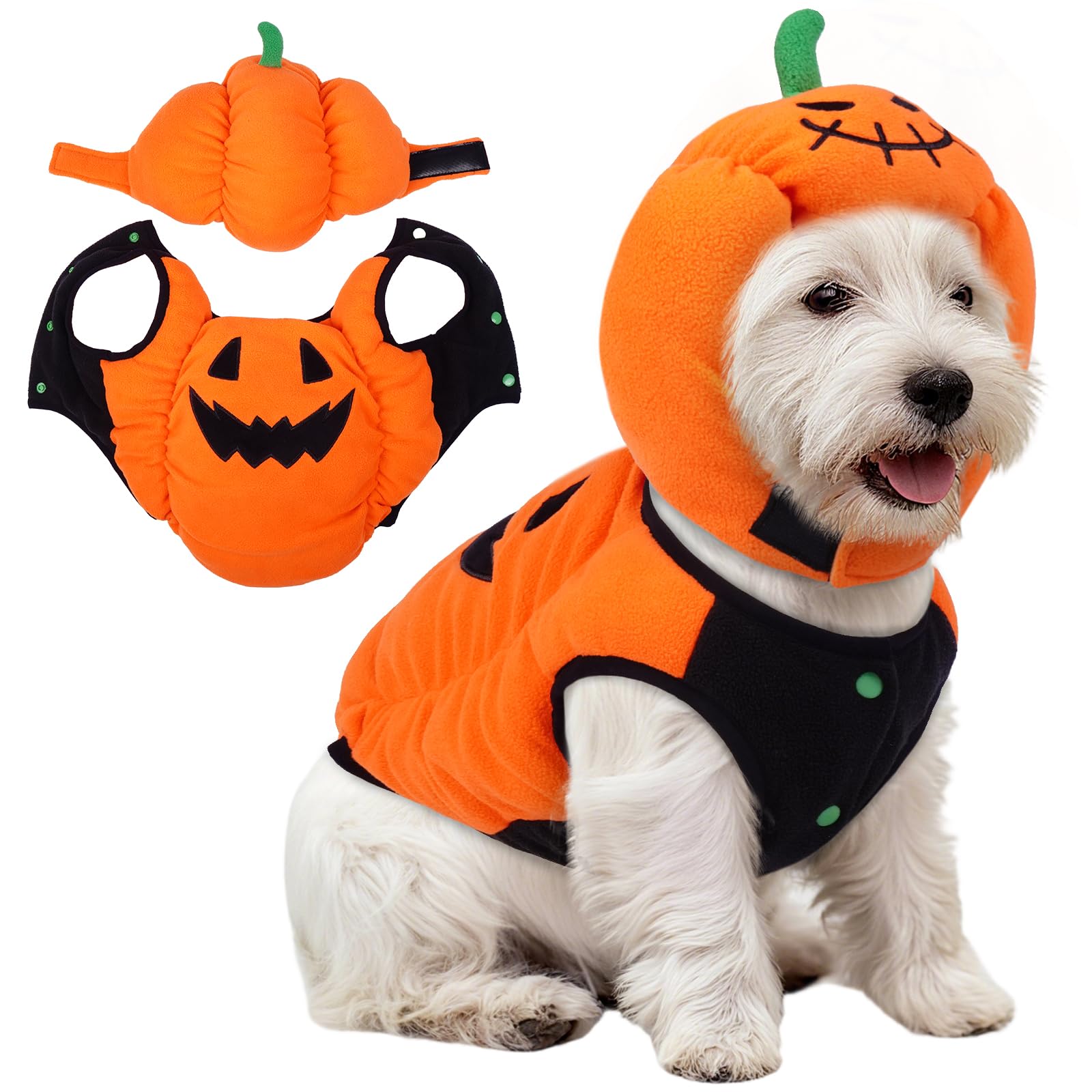 FUAMEY Costume per cani di Halloween, cappello da zucca di taglia piccola, regolabile e sicuro, calore termico, feste per cuccioli