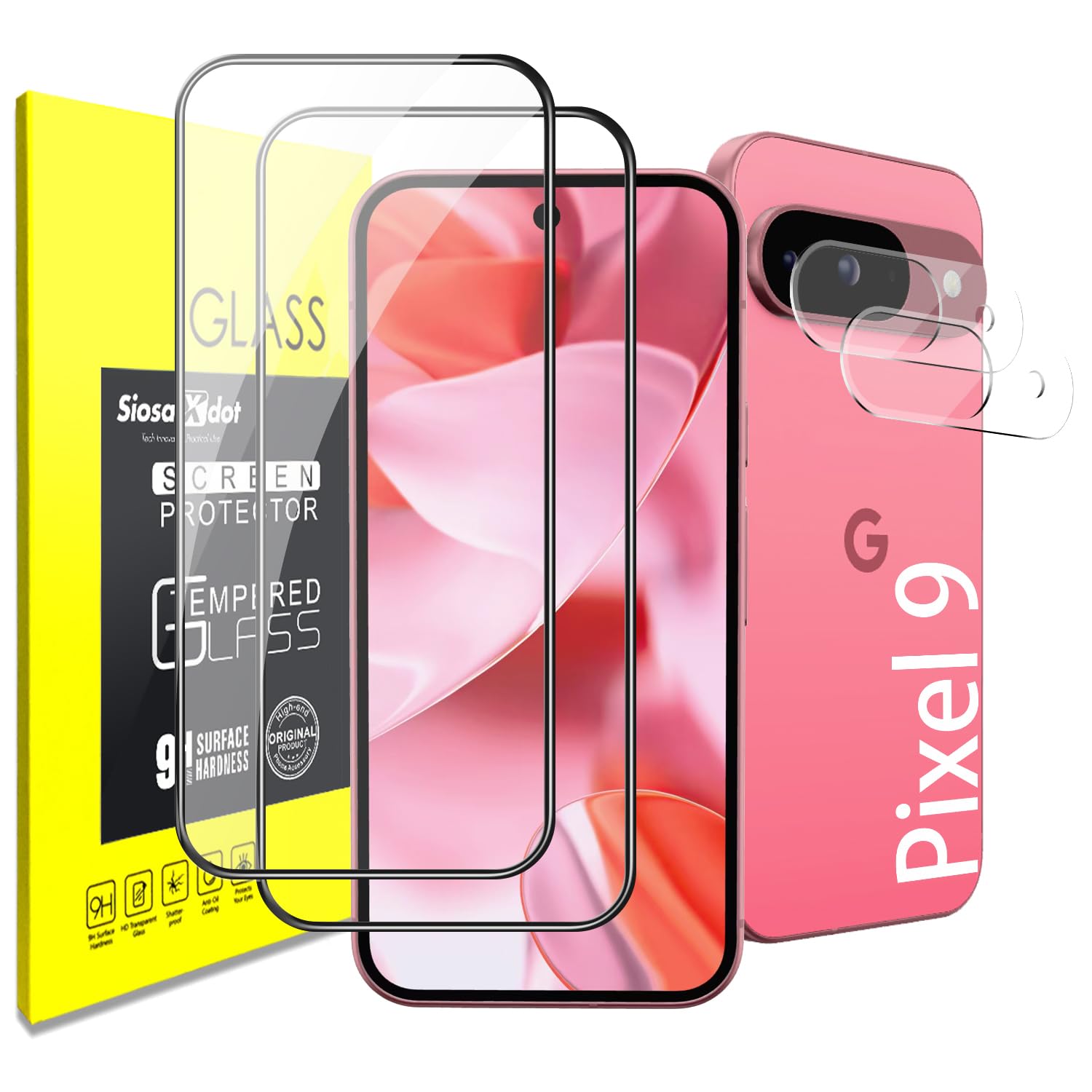 siosaxdot For Google Pixel 9 Screen Protector Tempered Glass and Camera Lens Protector, Hd Clear, 9H hardness, Anti-Scratch, Bubble Free, Full