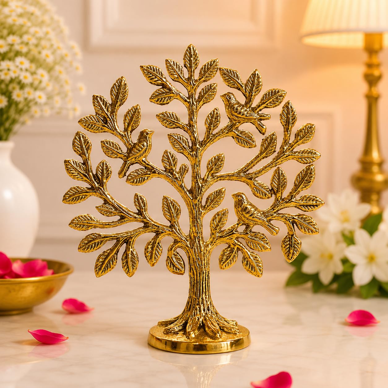 Kalpavriksha Tree Showpiece for Home Decor, Golden Metal Wish Fulfilling Tree Idol with Birds, Prosperity & Positive Energy, Decorative Tree for Living Room, Office Desk, Pooja Room, Housewarming-image-33