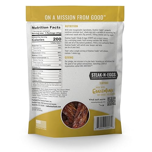 Miniatura 2 de Ovation Foods Steak-N-Eggs - Tiras de carne, cero azúcar, cecina alta en proteínas (0.88 oz de proteína premium), sin gluten, KETO, Paleo bolsa de