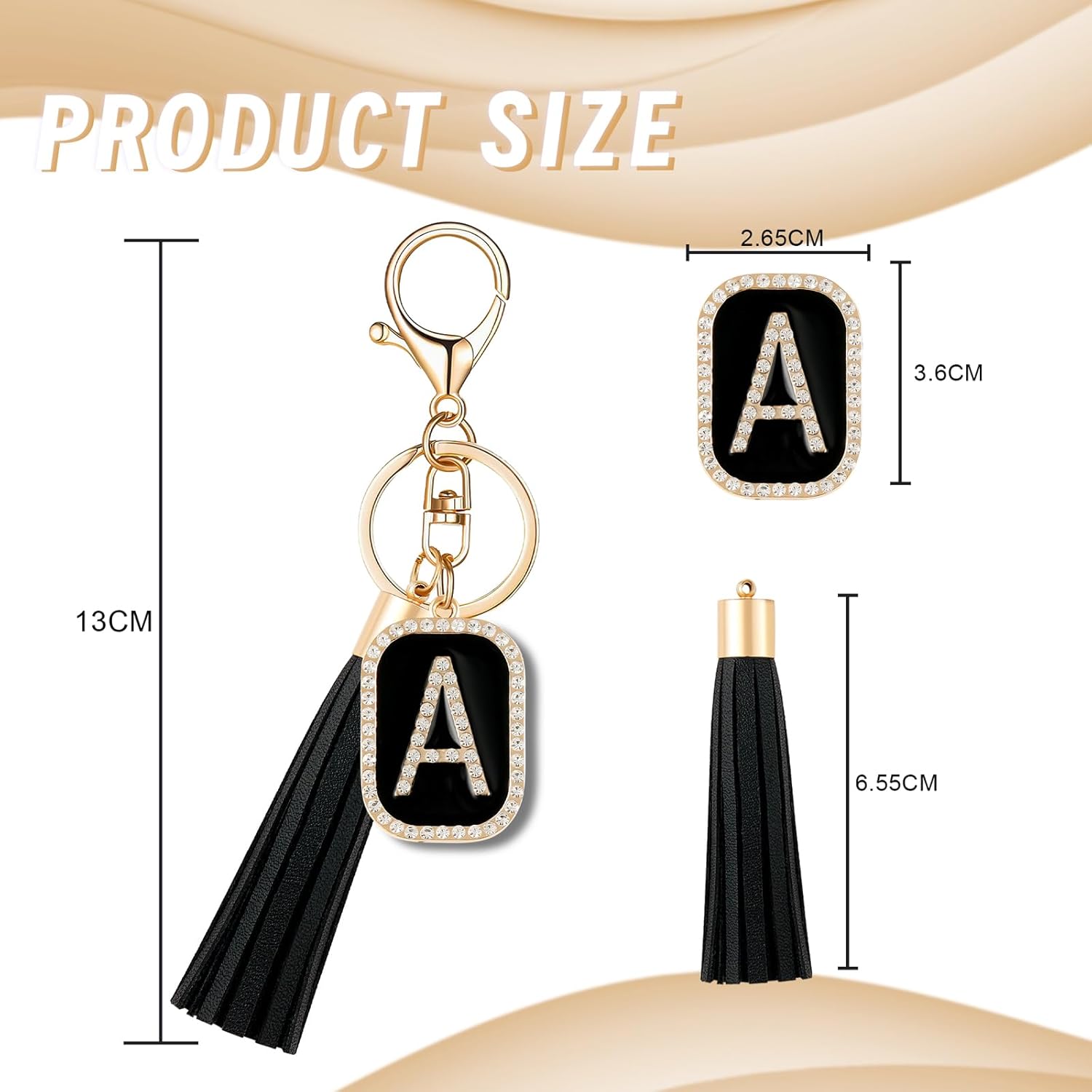 Fashion Cubic Zirconia Crystal Alphabet Initial Letter Keychain Tassel Pendant Key Ring for Purse Handbags Women Girl - Image 2