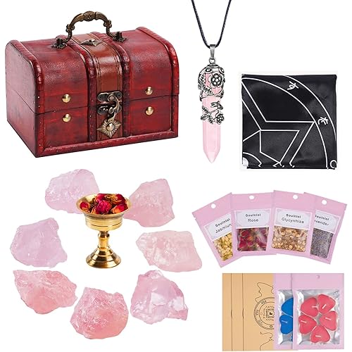 Crystals and Healing Stones for Attract Love, Soulnioi 28 Pcs Rose Quartz Crystals Kit, Chakra Self Love Healing Crystal with Gift Wooden Box for Wicca Beginners Reiki Yoga Meditation