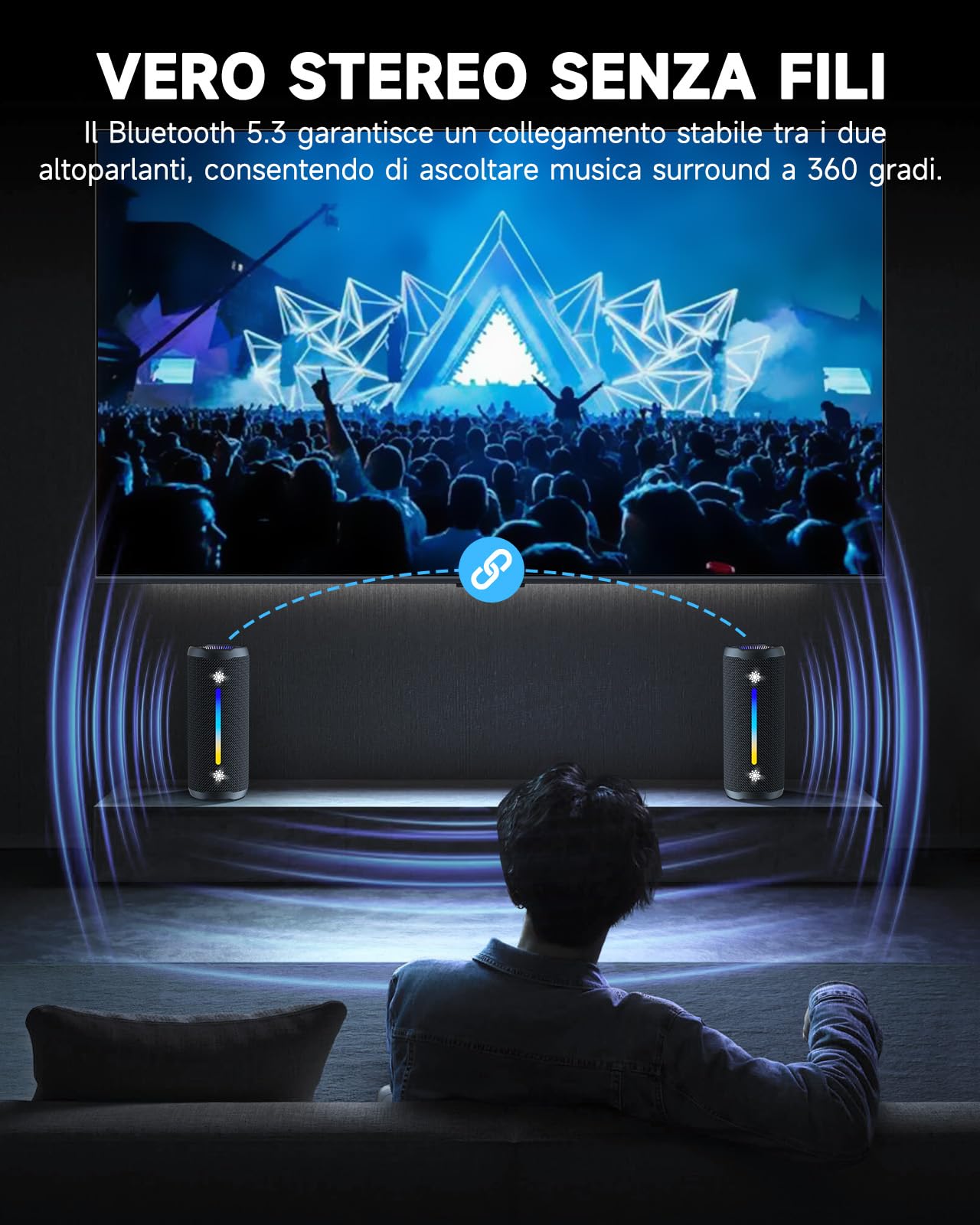 OHAYO X10 Cassa Bluetooth Potente 25W con Doppio Driver, Luce LED Show, 24H Autonomia, Bassi Potenziati e Impermeabile IPX7 - Altoparlante Bluetooth con Effetti Luce, Hi-Fi Stereo e Vivavoce (Nero)